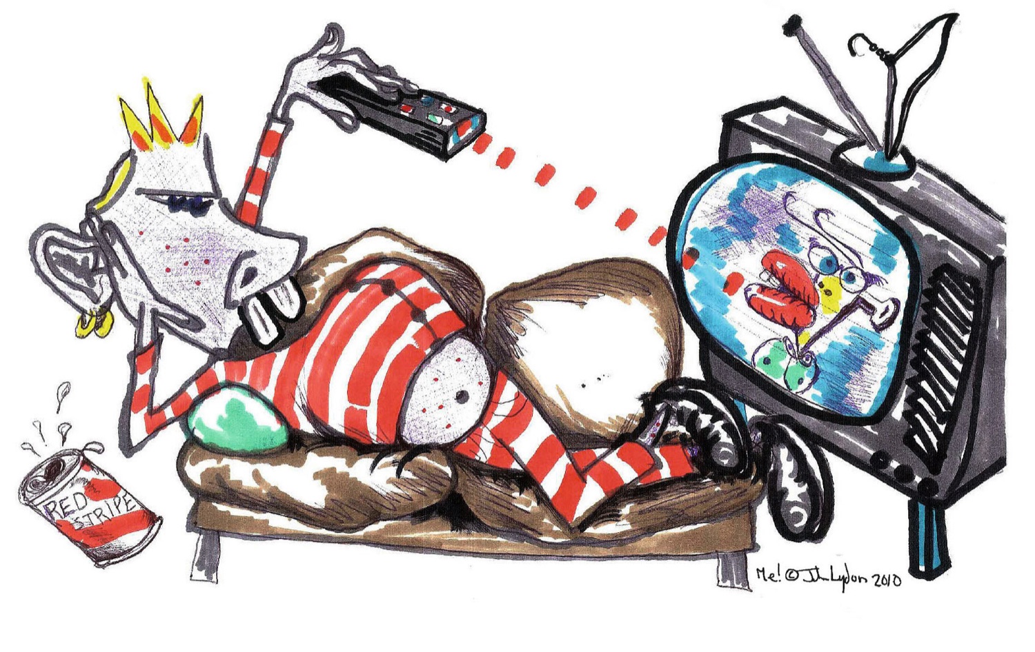 John Lydon cartoon: on the sofa with the remote
